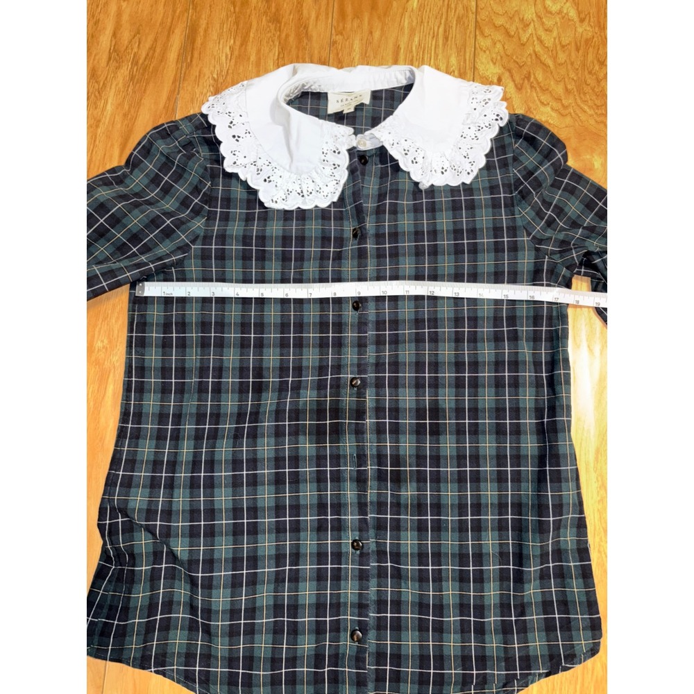 Sézane Phoebe Plaid Button Down Shirt Green White Lace Collar 34 US 2
Preppy - Picture 8 of 10
